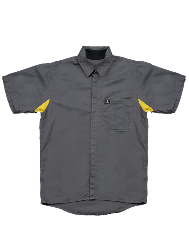 Camisa de hombre profesional mangas cortas Dry Tech gris con amarillo Driven