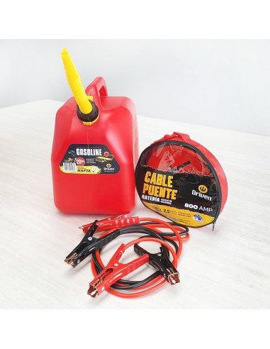 Combo AUXILIO - bidón de 20 litros rojo + cable puente 800 AMP